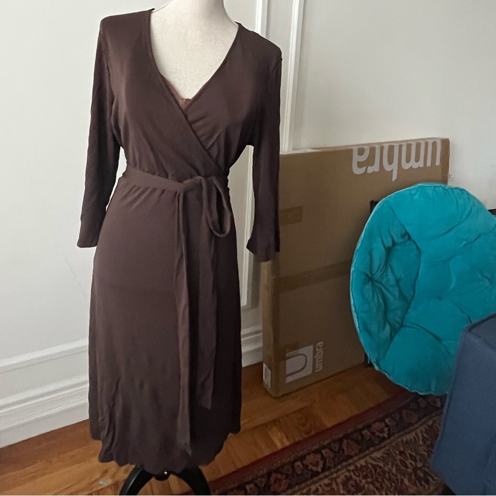 Brown wrap dress and slip set